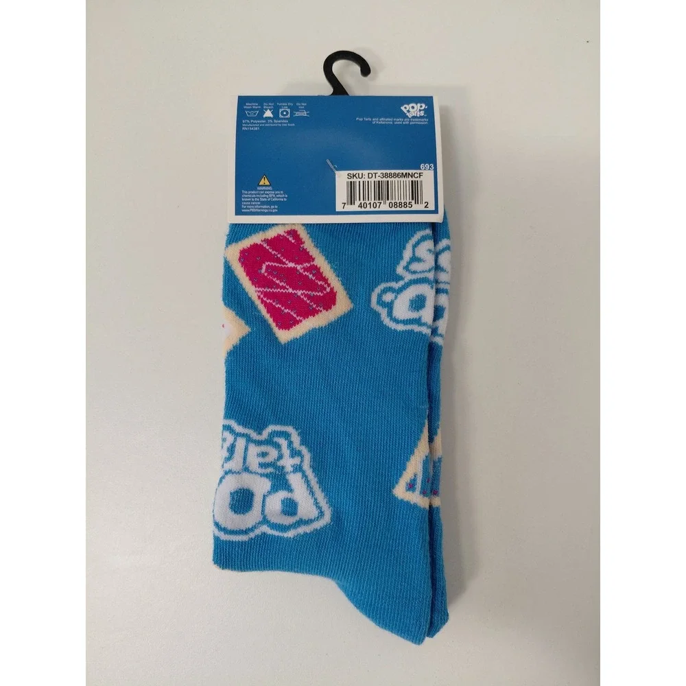 Pop Tarts Mens Crew Socks Blue Frosted Strawberry Pastry Food Novelty NWT 6-12